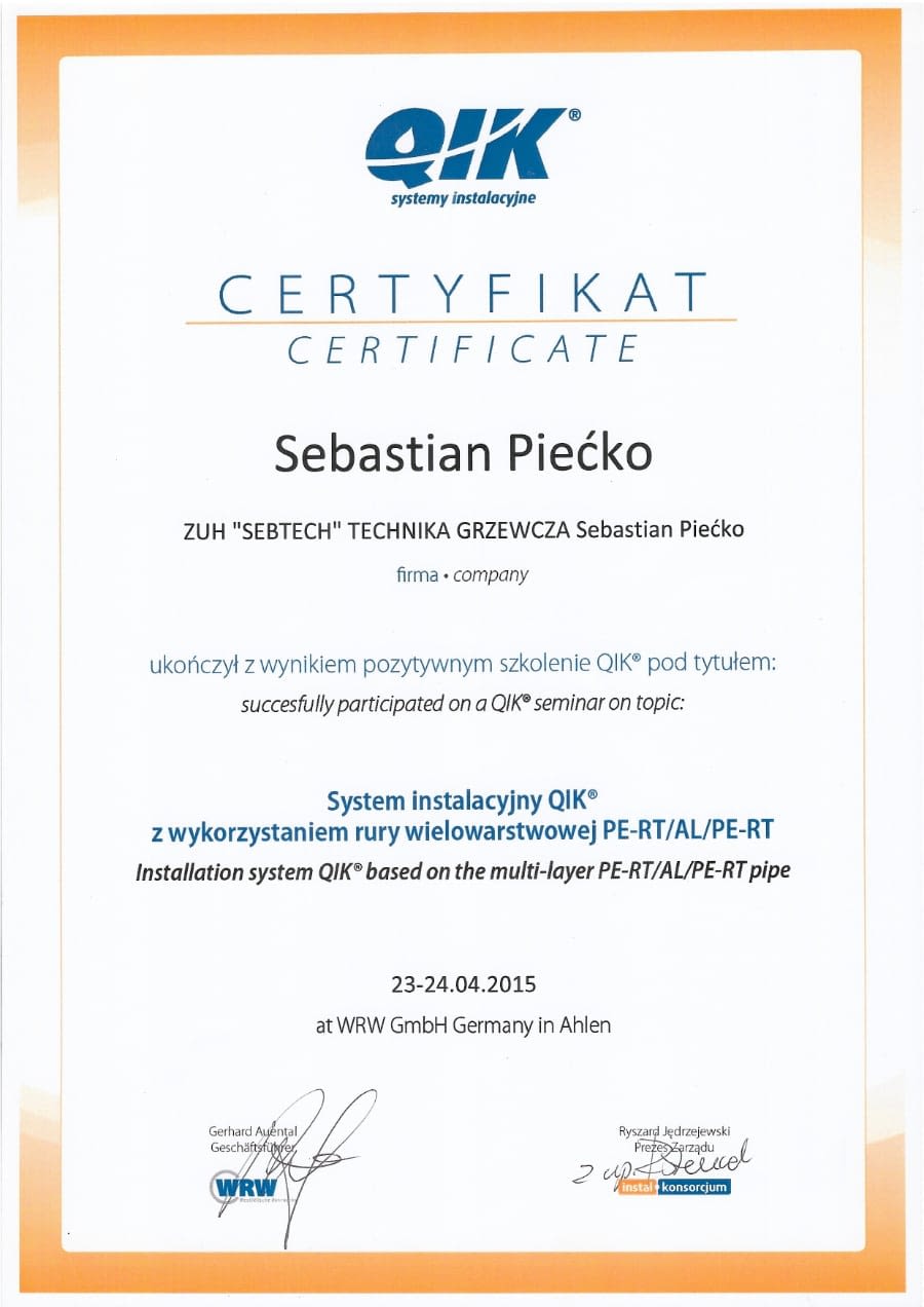 Certyfikat wystawiony w dniu 2014.04.23 przez Qik